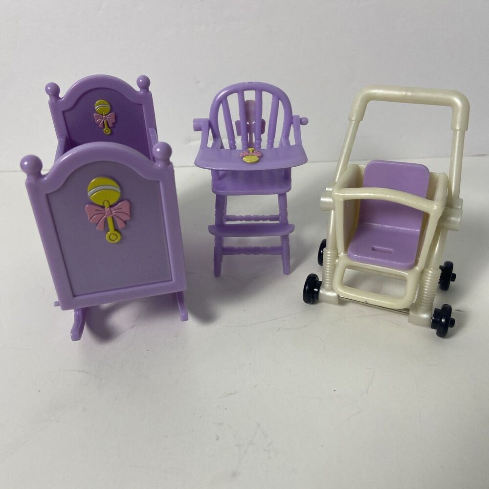 MGA series Quintuplets Baby Furniture Purple 2004 Crib High chair Stroller